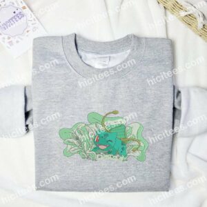 Bulbasaur On Bush Pokemon Anime Embroidered Shirt 2 Bulbasaur On Bush Pokemon Embroidered Shirt Anime Embroidered Hoodie 3