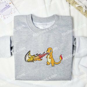 Charmander Swoosh Pokemon Anime Embroidered Shirt 1 Charmander Pokemon Fire Swoosh Embroidered Shirt Anime Embroidered Shirt 2