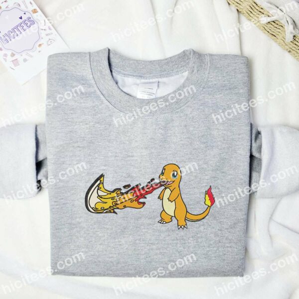 Charmander Swoosh Pokemon Anime Embroidered Shirt