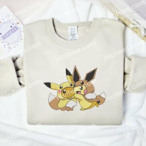Eeve And Pikachu Pokemon Anime Embroidered Shirt 1 Eeve And Pikachu Pokemon Embroidered Shirt Anime Embroidered Shirt 2