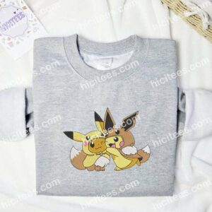 Eeve And Pikachu Pokemon Anime Embroidered Shirt 2 Eeve And Pikachu Pokemon Embroidered Shirt Anime Embroidered Shirt 3