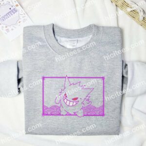 Gengar Line Art Pokemon Anime Embroidered Shirt 2 Gengar Line Art Pokemon Embroidered Shirt Anime Embroidered Shirt 3