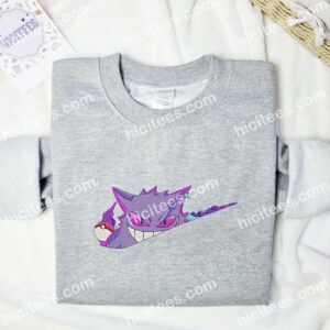 Gengar Pokemon Anime Embroidered Shirt 2 Gengar Swoosh Pokemon Embroidered Shirt Anime Embroidered Hoodie 3