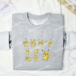 Pikachu Multiple Embroidered Shirt, Anime Embroidered Shirt 1 Pikachu Multiple Embroidered Shirt Anime Embroidered Shirt 2