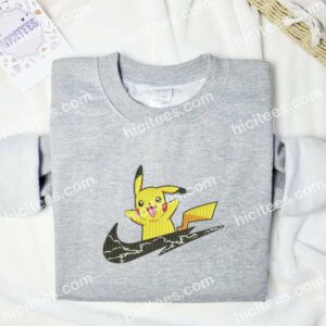Pikachu Pokemon Happy Embroidered Hoodie Anime Embroidered T shirt 2