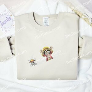 Luffy And Straw Hat Crew Logo Embroidered Shirt, One Piece Anime Embroidered Hoodie 1 Luffy And Straw Hat Crew Logo Embroidered Shirt One Piece Anime Embroidered Hoodie 2