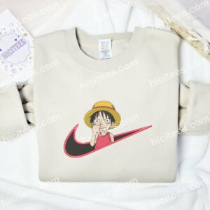 Luffy Picking Nose Embroidered Shirt, One Piece Anime Embroidered Hoodie 1 Luffy Picking Nose Embroidered Shirt One Piece Anime Embroidered Hoodie 2