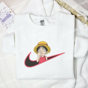 Luffy Picking Nose Embroidered Shirt, One Piece Anime Embroidered Hoodie 2 Luffy Picking Nose Embroidered Shirt One Piece Anime Embroidered Hoodie 3