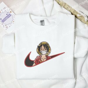 Luffy Smiling Embroidered Shirt, One Piece Anime Embroidered Hoodie 1 Luffy Smiling Embroidered Shirt One Piece Anime Embroidered Hoodie 2 1