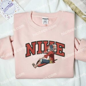 Luffy Sitting Embroidered Shirt, One Piece Anime Embroidered Hoodie 2 Luffy Sitting Embroidered Shirt One Piece Anime Embroidered Hoodie 3