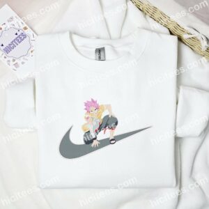 Natsu Dragneel Kneeing Embroidered Shirt, Fairy Tail Anime Embroidered Hoodie 1 Natsu Dragneel Kneeing Embroidered Shirt Fairy Tail Anime Embroidered Hoodie 2