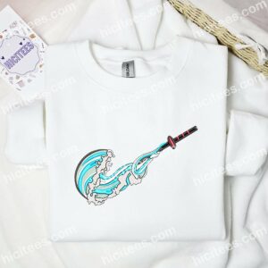 Sword And Waves Embroidered Shirt, Demon Slayer Anime Embroidered Hoodie 1 Sword And Waves Embroidered Shirt Demon Slayer Anime Embroidered Hoodie 2