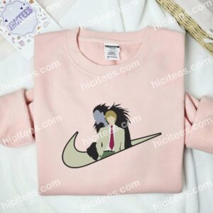 Light Yagami And Ryuk Silhouette Embroidered Shirt, Death Note Anime Embroidered Hoodie 1 Light Yagami And Ryuk Silhouette Embroidered Shirt Death Note Anime Embroidered Hoodie 2