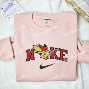 Pikachu Christmas Hat Embroidered Shirt, Pokemon Anime Embroidered Hoodie 1 Pikachu Christmas Hat Embroidered Shirt Pokemon Anime Embroidered Hoodie 2