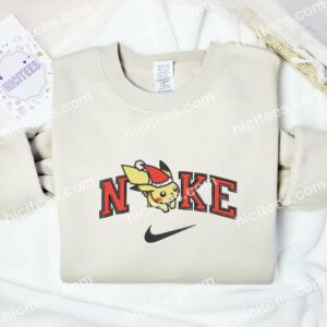 Pikachu Christmas Hat Embroidered Shirt, Pokemon Anime Embroidered Hoodie 2 Pikachu Christmas Hat Embroidered Shirt Pokemon Anime Embroidered Hoodie 3
