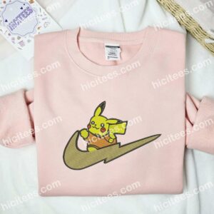 Pikachu Wearing Clothes Embroidered Shirt, Pokemon Anime Embroidered Hoodie 1 Pikachu Wearing Clothes Embroidered Shirt Pokemon Anime Embroidered Hoodie 2