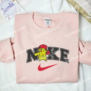 Pikachu Wearing Cap Embroidered Shirt, Pokemon Anime Embroidered Hoodie 2 Pikachu Wearing Cap Embroidered Shirt Pokemon Anime Embroidered Hoodie 3