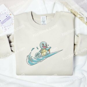Squirtle Happy Surfing Embroidered Shirt, Pokemon Anime Embroidered Hoodie 1 Squirtle Happy Surfing Embroidered Shirt Pokemon Anime Embroidered Hoodie 2 2