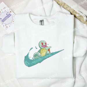 Squirtle Happy Surfing Embroidered Shirt, Pokemon Anime Embroidered Hoodie 1 Squirtle Happy Surfing Embroidered Shirt Pokemon Anime Embroidered Hoodie 2 1