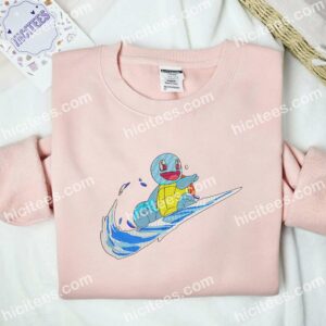 Squirtle Happy Surfing Embroidered Shirt, Pokemon Anime Embroidered Hoodie 1 Squirtle Happy Surfing Embroidered Shirt Pokemon Anime Embroidered Hoodie 2