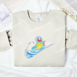 Squirtle Happy Surfing Embroidered Shirt, Pokemon Anime Embroidered Hoodie 2 Squirtle Happy Surfing Embroidered Shirt Pokemon Anime Embroidered Hoodie 3