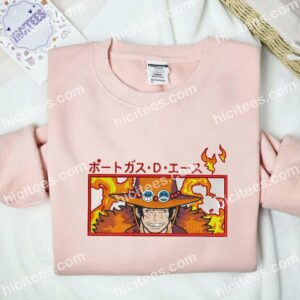 Ace Angry One Piece Anime Embroidered Shirt 1 Ace Angry One Piece Anime Embroidered Shirt 2