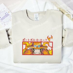 Ace Angry One Piece Anime Embroidered Shirt 2 Ace Angry One Piece Anime Embroidered Shirt 3
