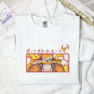 Ace Fire One Piece Anime Embroidered Shirt 2