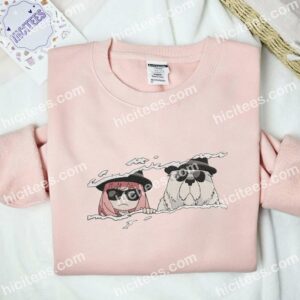 Anya And Bond Wearing Sunglasses SpyxFamily Anime Embroidered Shirt 2 Anya And Bond Wearing Sunglasses SpyxFamily Anime Embroidered Shirt