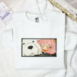 Anya Hugging Bond SpyxFamily Anime Embroidered Shirt 1 Anya Hugging Bond SpyxFamily Anime Embroidered Shirt