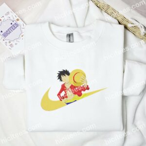 Luffy Holding Straw Hat One Piece Anime Embroidered Shirt 3