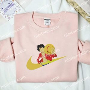 Luffy Holding Straw Hat One Piece Anime Embroidered Shirt