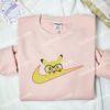 Pikachu with Glasses Pokemon Anime Embroidered Shirt