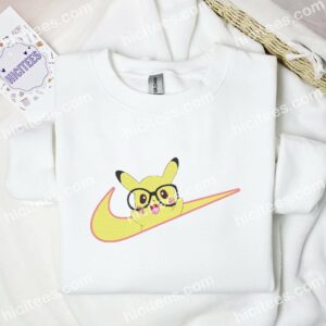 Pikachu with Glasses Pokmon Anime Embroidered Shirt 3