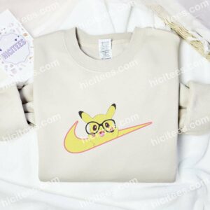 Pikachu with Glasses Pokmon Anime Embroidered Shirt
