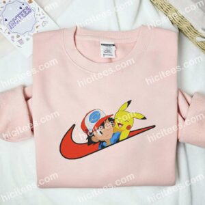 Satoshi And Pikachu Pokemon Anime Embroidered Shirt 2 Satoshi And Pikachu Pokmon Anime Embroidered Shirt 1