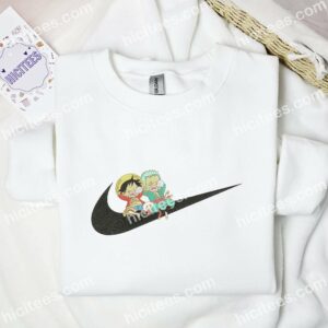 Zoro And Luffy Chibi One Piece Anime Embroidered Shirt 1 Zoro And Luffy Chibi Anime Embroidered Shirt 3