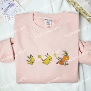 Pikachu Evolution Line Pokemon Anime Embroidered Shirt 2 Pikachu Evolution Line Pokmon Anime Embroidered Shirt