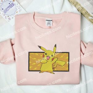 Pikachu Happy Pokemon Anime Embroidered Shirt 2 Pikachu Happy Pokmon Anime Embroidered Shirt