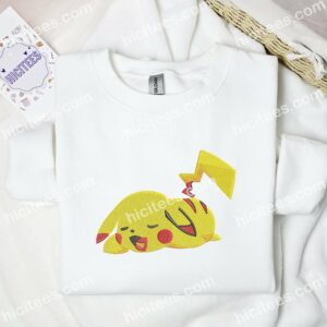 Pikachu Sleeping Pokemon Anime Embroidered Shirt 1 Pikachu Sleeping Pokmon Anime Embroidered Shirt 3
