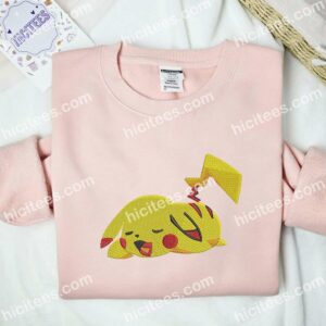 Pikachu Sleeping Pokemon Anime Embroidered Shirt 2 Pikachu Sleeping Pokmon Anime Embroidered Shirt
