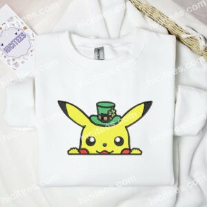 Pikachu Saint Patrick Pokemon Anime Embroidered Shirt 1 Pikachu Saint Patrick's Pokemon Anime Embroidered Shirt 3