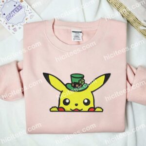 Pikachu Saint Patrick Pokemon Anime Embroidered Shirt 2 Pikachu Saint Patrick's Pokemon Anime Embroidered Shirt