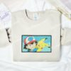 Satoshi And Pikachu Pokemon Anime Embroidered Shirt