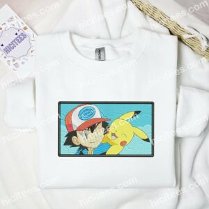 Satoshi And Pikachu Pokemon Anime Embroidered Shirt 1 Satoshi And Pikachu Pokmon Anime Embroidered Shirt 3 2