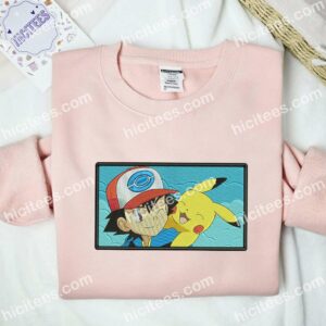 Satoshi And Pikachu Pokemon Anime Embroidered Shirt 2 Satoshi And Pikachu Pokmon Anime Embroidered Shirt 4