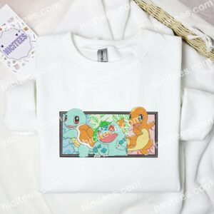Squirtle And Bulbasaur And Charmander Pokemon Anime Embroidered Shirt 1 Squirtle And Bulbasaur And Charmander Pokmon Anime Embroidered Shirt 3