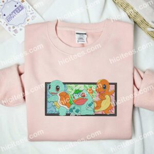 Squirtle And Bulbasaur And Charmander Pokemon Anime Embroidered Shirt 2 Squirtle And Bulbasaur And Charmander Pokmon Anime Embroidered Shirt