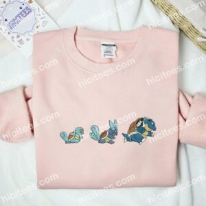 Squirtle Evolution Line Pokemon Anime Embroidered Shirt 2 Squirtle Evolution Line Pokmon Anime Embroidered Shirt