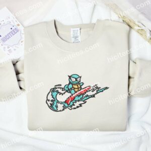 Squirtle Surfing Pokmon Anime Embroidered Shirt 3